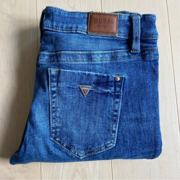 Guess Power curvy skinny blue jeans mid rise waist straight leg silver logo 27 - Picture 3 of 10